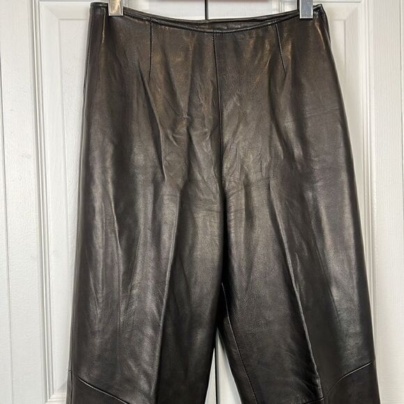 DANIER Lined Black Leather Straight Leg Side Zipper Pants‎ Size 4 - Picture 2 of 15
